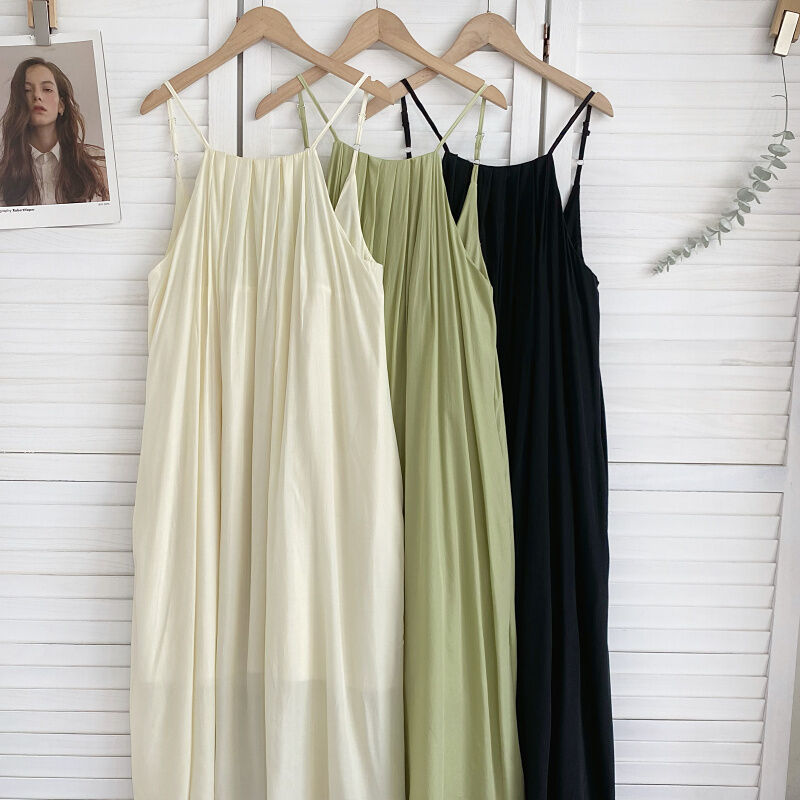 Ruffled Loose Back Strap Beach Vacation Dress High Waist Sleeveless Work Clothing Single Piece Large Pendulum Skirt