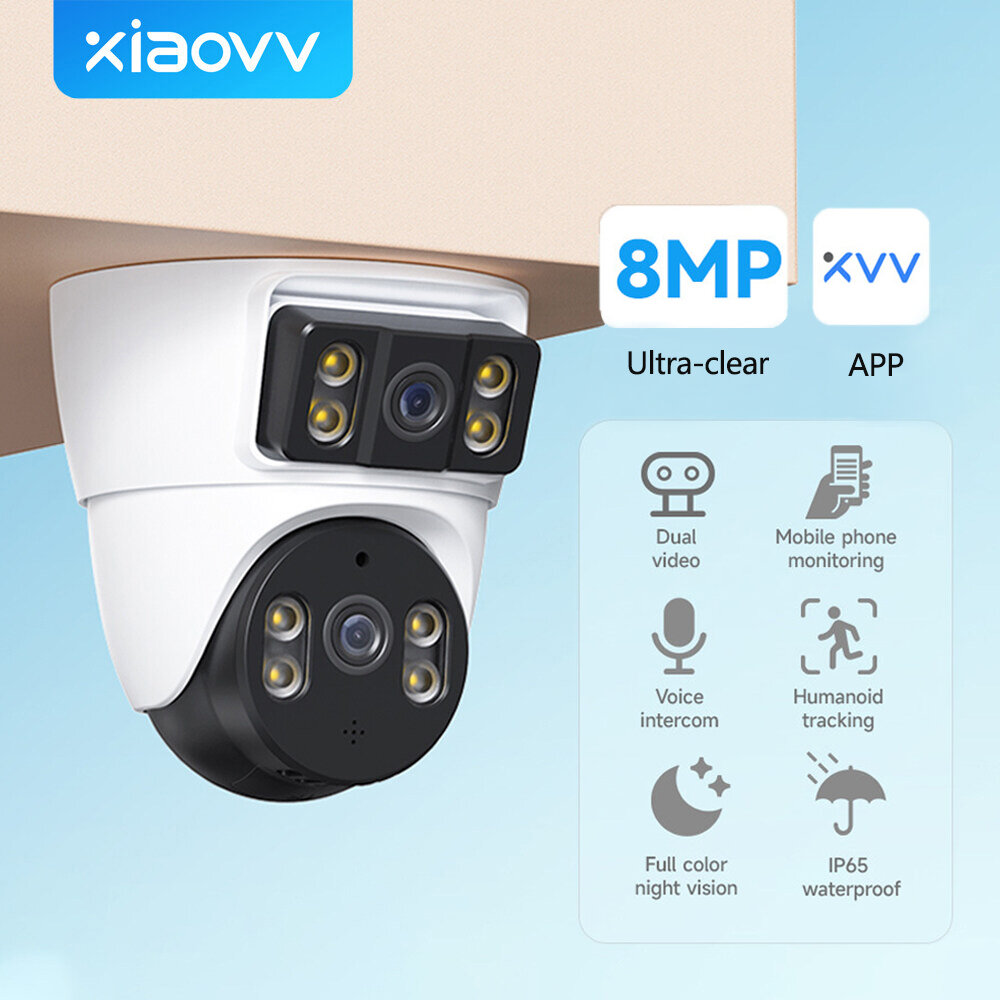 Xiaovv WiFi PTZ CCTV Camera for House Dual Lens Dual Screen Smart IP Security Protection Camera Mini 4K 8MP HD Auto motion Tracking Security Outdoor Waterproof Full Color Night Vision Surveillance Closed-circuit Television with Audio ราคา 1,061 บาท*ส่งฟรี