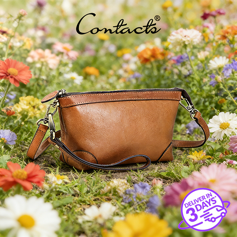 CONTACTS Genuine Leather Crossbody Bag Women Family Senior Luxury Fashion Lady Shoulder Bags Travel Walk Dating Sling Bags