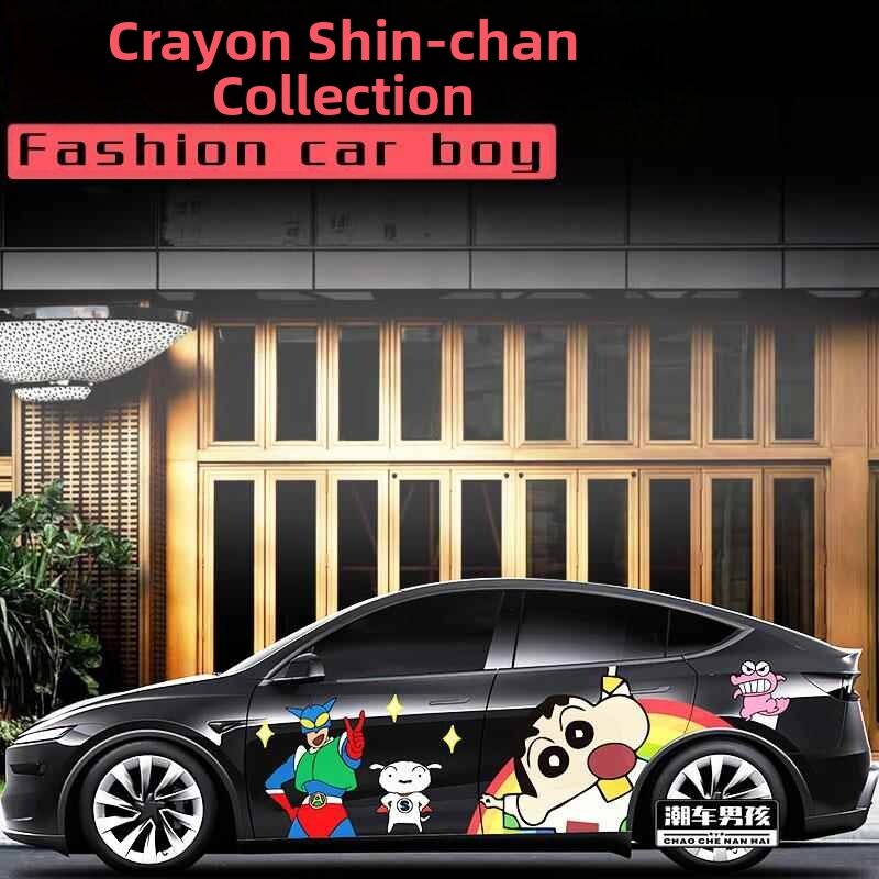 CANJING | Customizable Car Stickers for Tesla Model Y / ZEEKR 001 Cute Crayon Shin chan Style Harga 45 Ringgit*Penghantaran Percuma