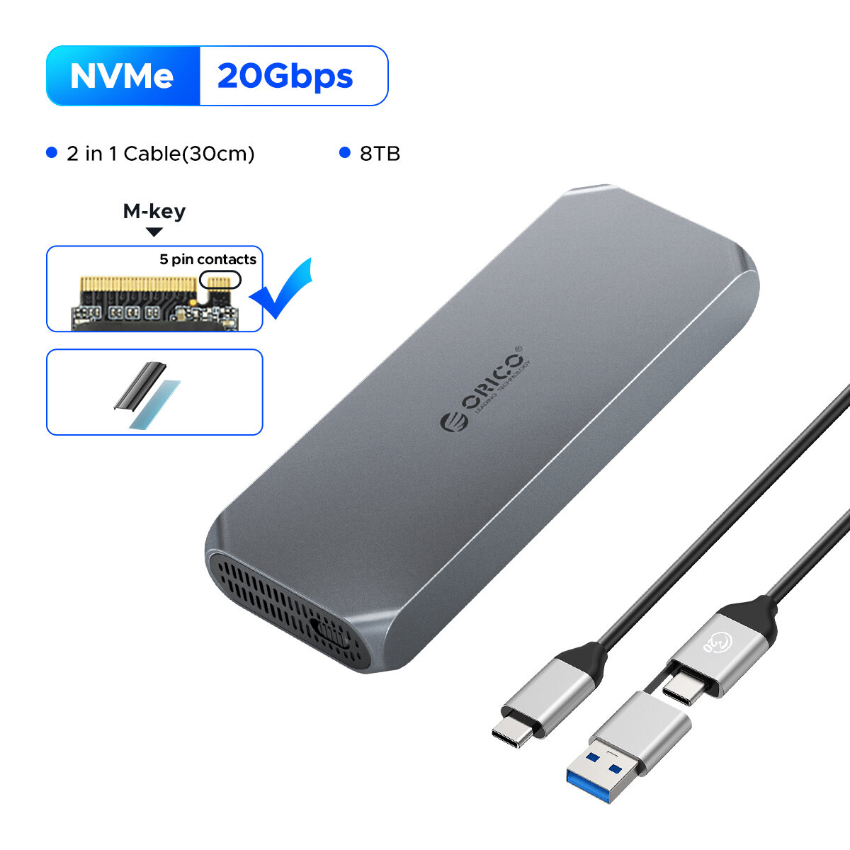 ORICO 40Gbps usb4 M.2 SSD bao vây Loại C 8TB với quạt tản nhiệt pcie4.0 NVMe bao vây nhôm tương thíc