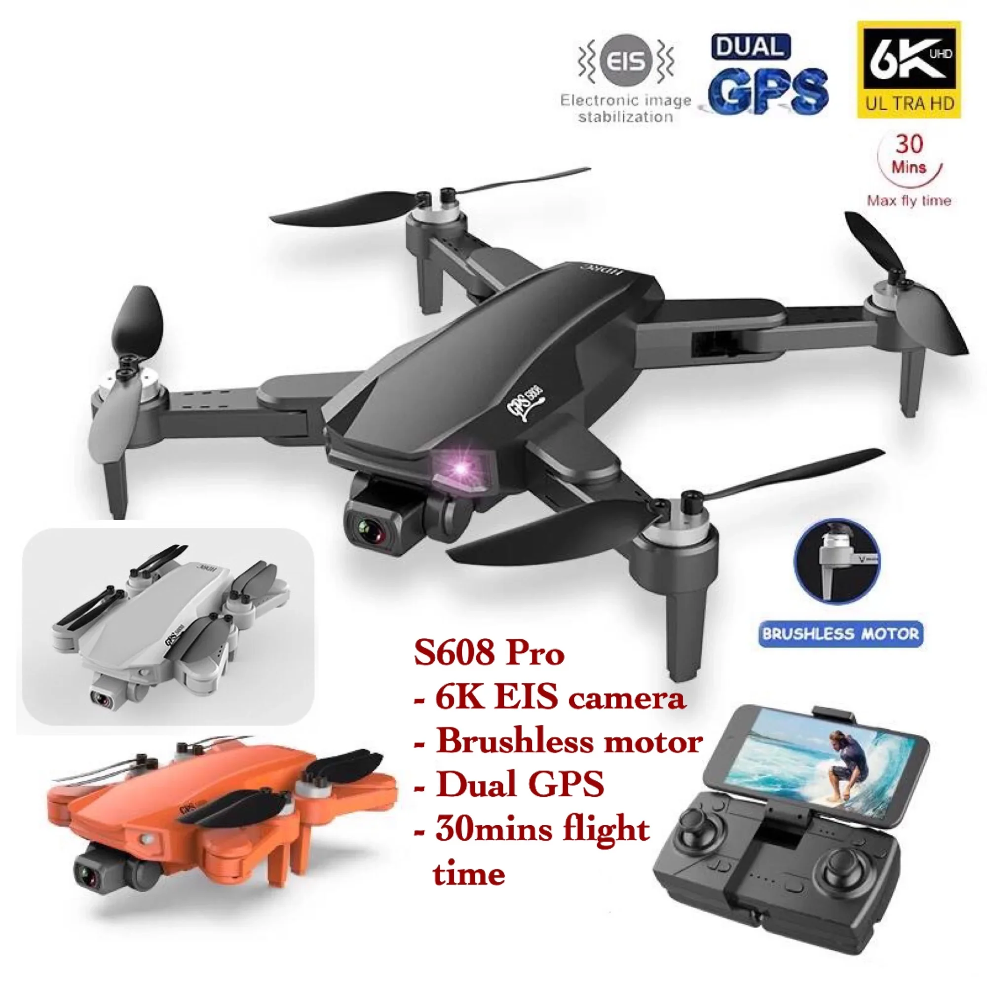 S608 Pro GPS Drone 6K Dual HD EIS Camera 30mins flight time Dual GPS Professional Aerial Photography Brushless Motor Foldable Quadcopter Drone