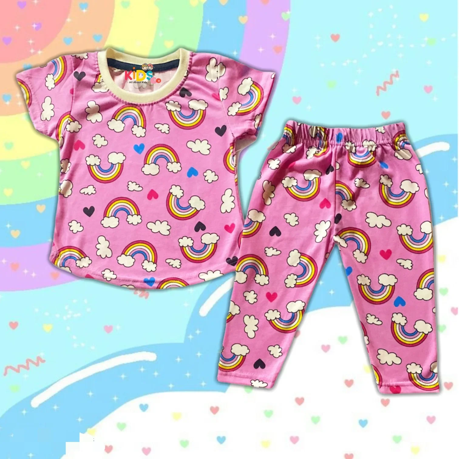 Pyjamas Pink Rainbow Printed Cotton Kids Size