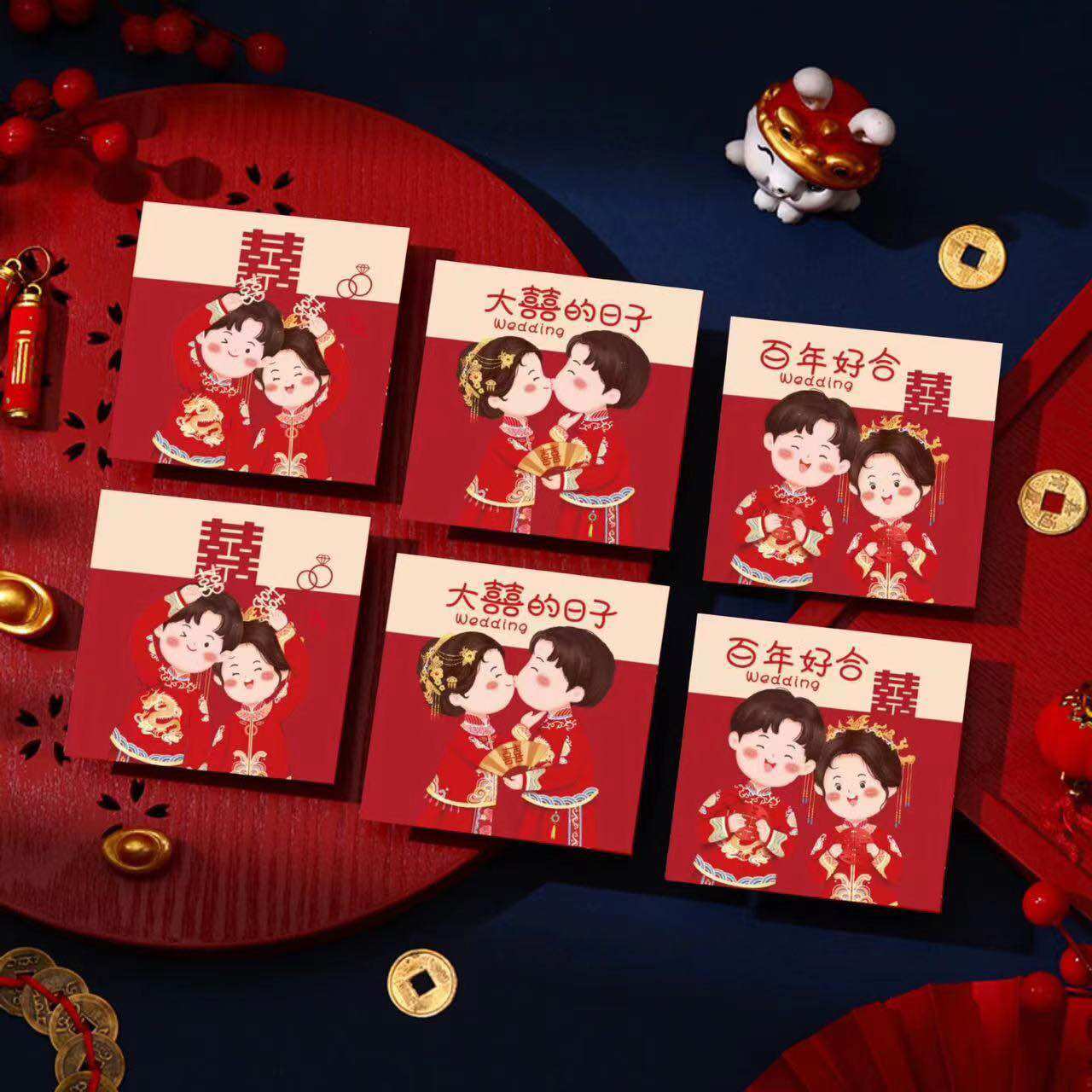 Instant Delivery (Readystock现货🇲🇾） 6pcs set long /short weeding red packet angpoa 6个装卡通结婚短款/长款红包封利是封