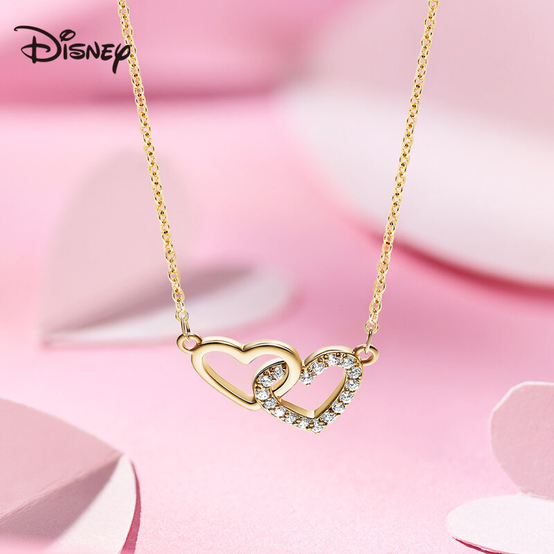Disney Interlocking Heart Copper Necklace with Sparkling Zircon Adjustable Chain Romantic Jewelry for Women Valentine Gift ราคา 580 บาท*ส่งฟรี
