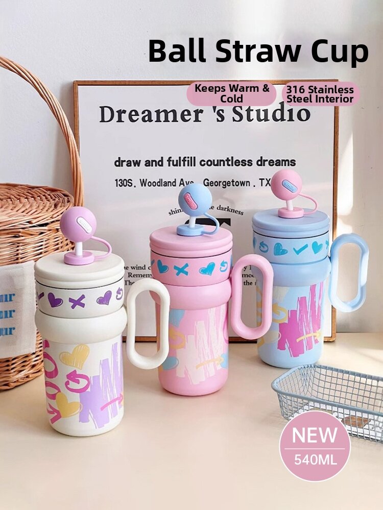 Cute Portable Insulated Cup with Straw and Handle Harga  261 Ringgit*Penghantaran Percuma