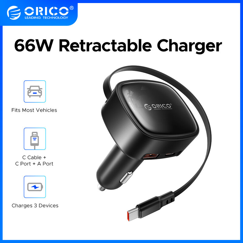 ORICO 66W Retractable Car Charger 3 in 1 Fast Charging Fits Most Vehicles（FC-66） Giá 345,083 Đồng*Miễn phí vận chuyển