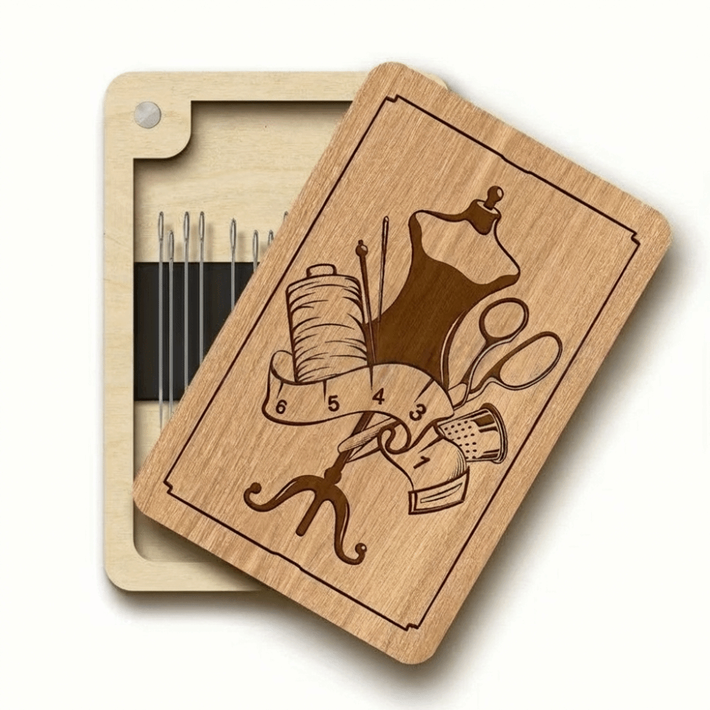 Wooden Material Wooden Magnetic Needle Box Turmeric Color Magnetic Feature Portable Storage Box Durable Construction