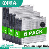 ORIA Vacuum Storage Bags 6-Pack (2 Large + 2 Medium + 2 Small) Space Saver Sealer Vacuum Bags for Pillows Clothes Duvets Bedding Vacuum Bags for Home Organization Moving Storage Travel (No Pump Included)