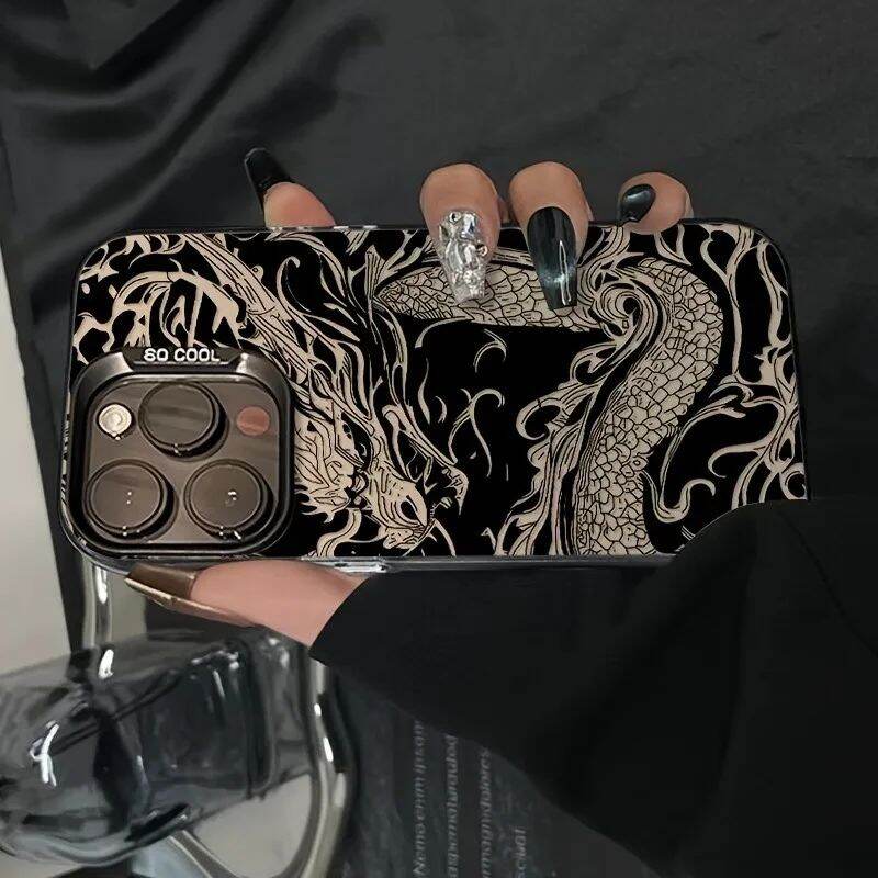 Black Dragon Pattern Electroplated Phone Case For Iphone Models_voghion.com