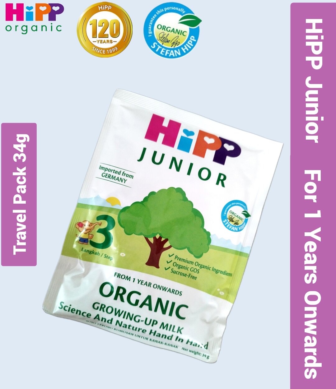 HiPP Junior Langkah 3 Organik Susu Rumusan Untuk 1-3 Tahun (Mini Pek 34g)