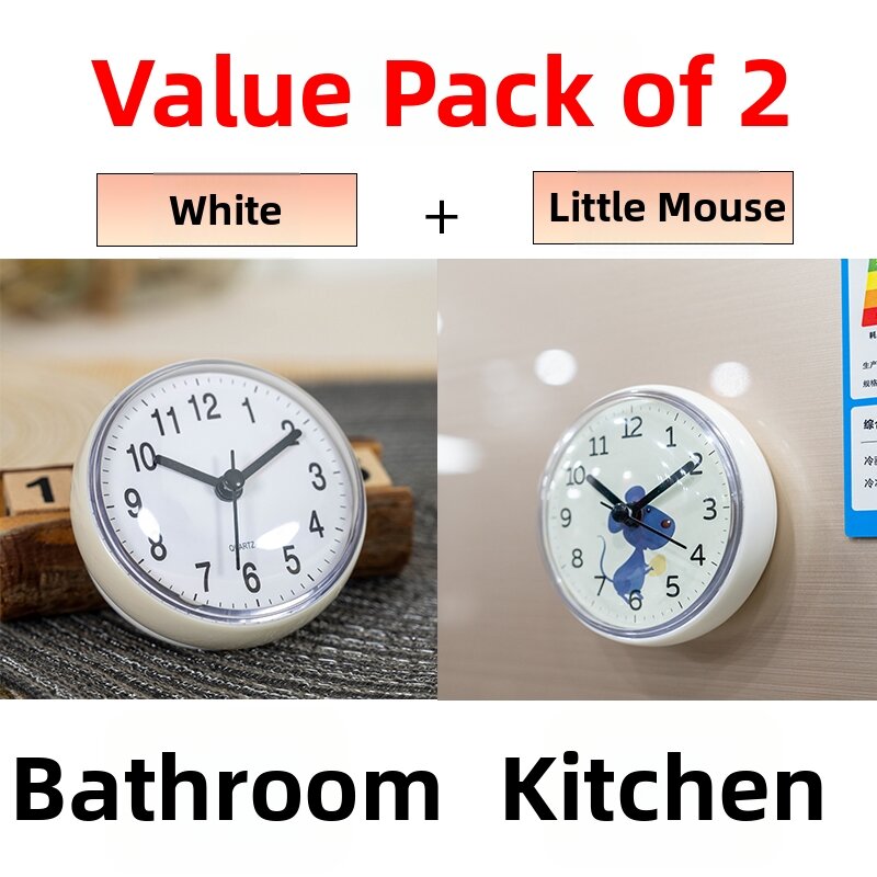 Creative Suction Cup Clock Waterproof Bathroom Kitchen Refrigerator Wall Sticker Clock Glass Material Toilet Decorative Hour Clock