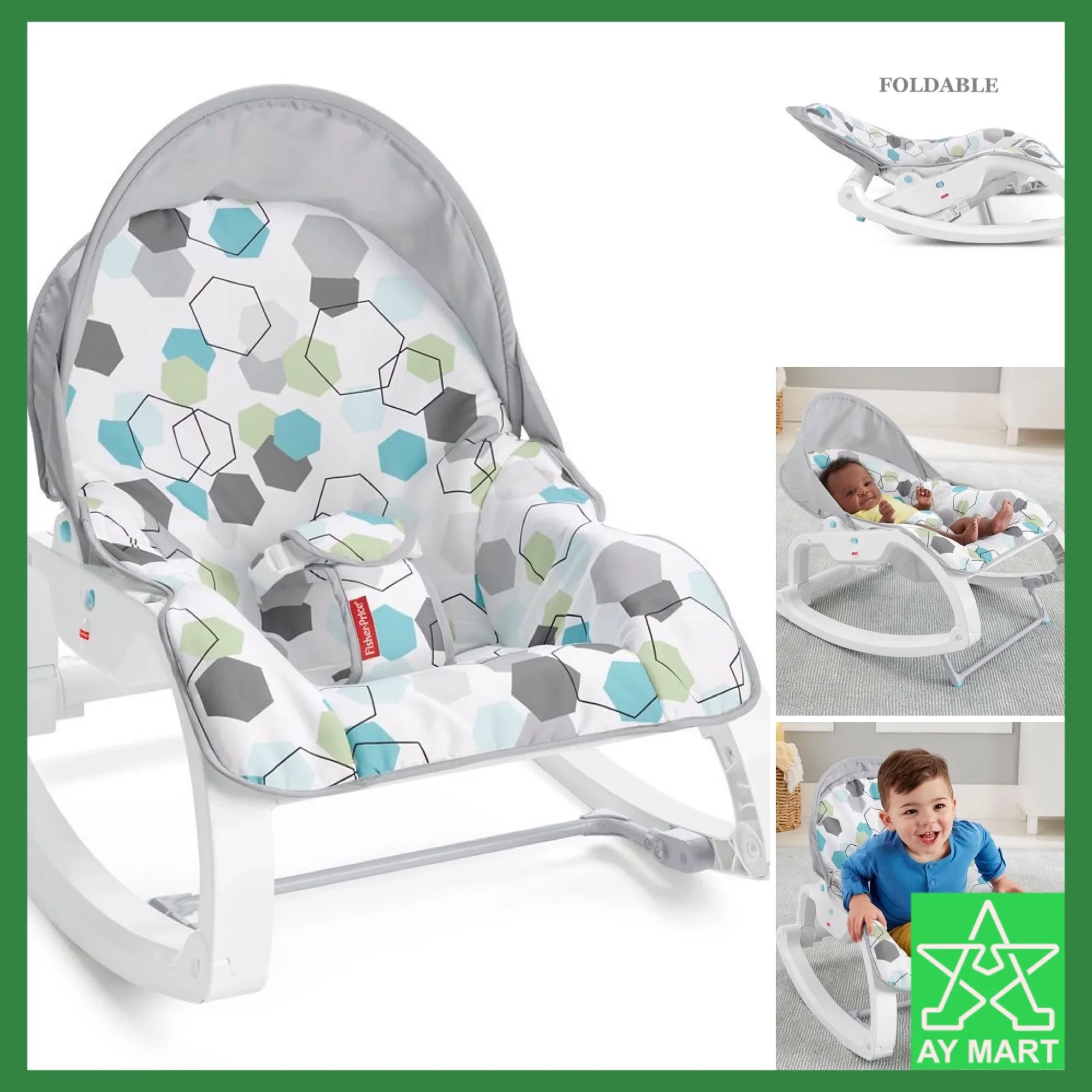 Fisher Price Hexagon Deluxe Infant-to-Toddler Baby Rocker Swing Chair Baby Bouncers