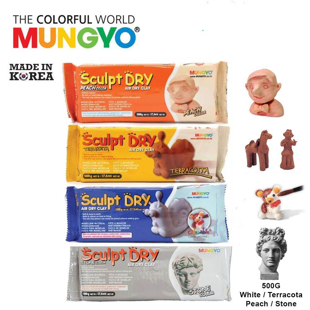 MUNGYO AIR DRY MODELLING CLAY IN WHITE TERRACOTTA & PEACH COLOURS 250g 