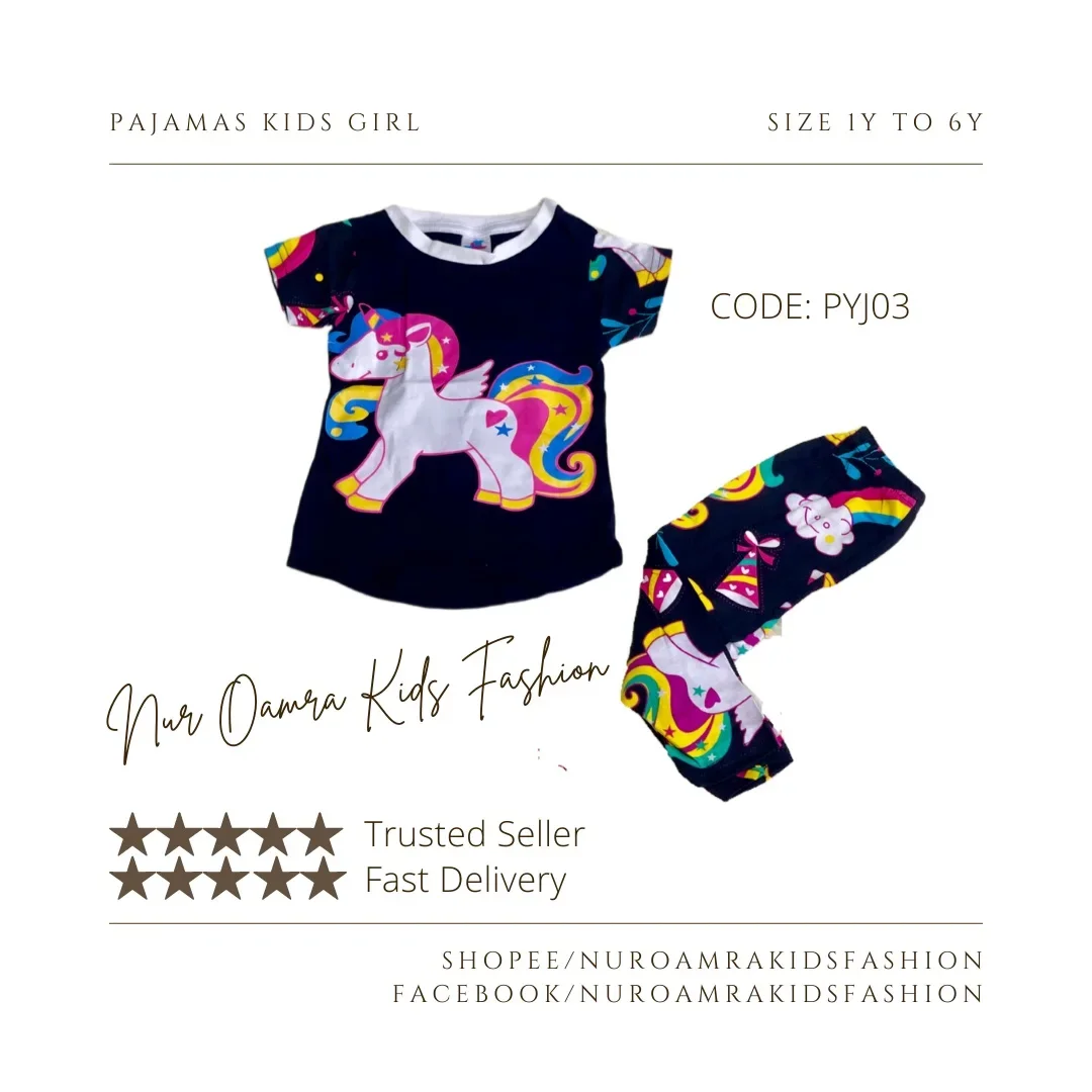 PYJ03 | Pajamas Kids Girl | Baju Tidur Budak | Unicorn 1Y to 6Y