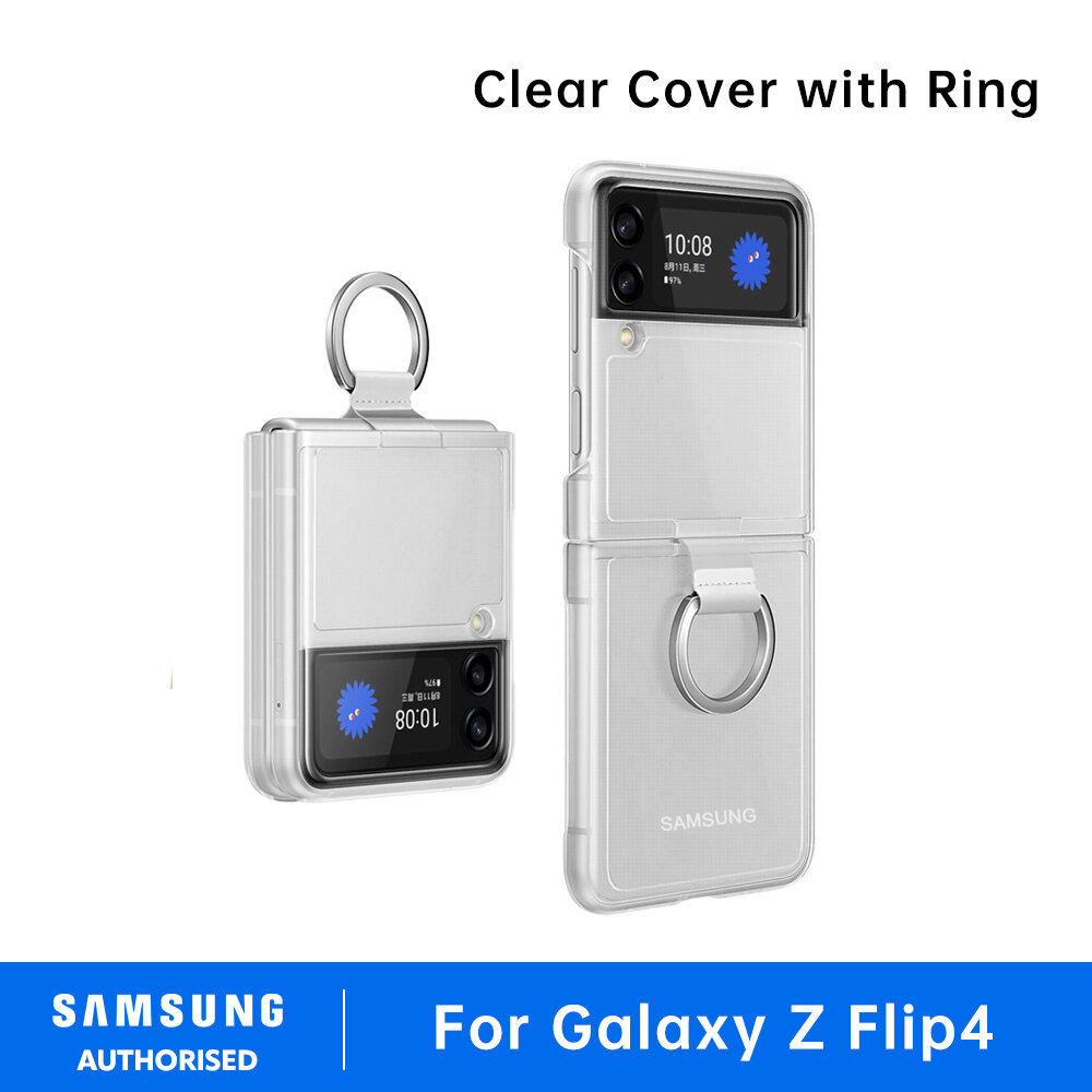 Original Samsung Galaxy Z Flip4 Clear Cover with Ring Transparent Bumper Case For Samsung Z Flip4 5G