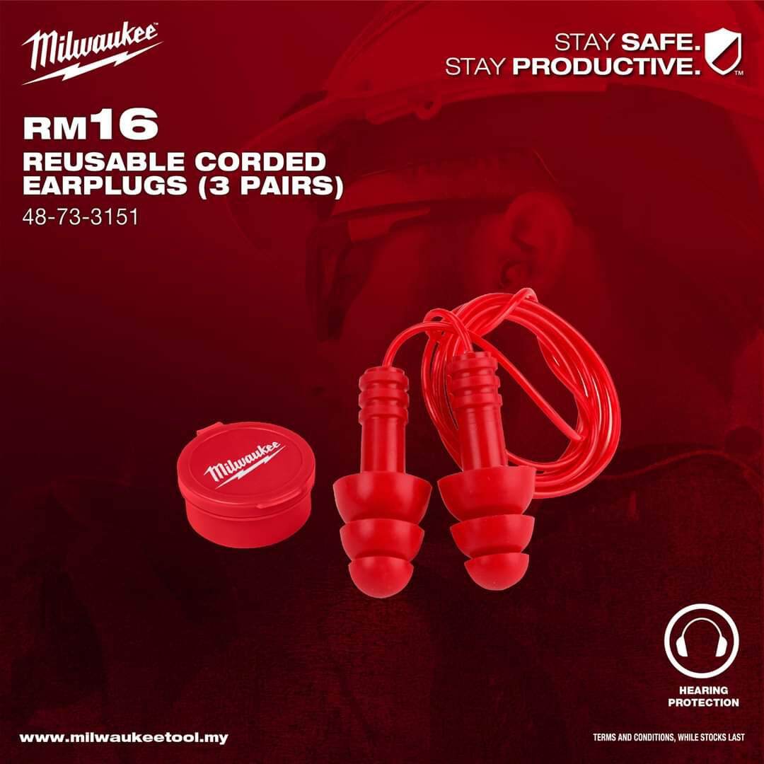 Milwaukee Reusable Corded Earplugs (3Pairs Pk) 48-73-3151