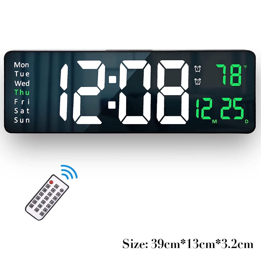 16” Digital Wall Clock Large Display LED Digital Clock with Temperature and Auto Dimming Easy Track The Time Date and Day of Week