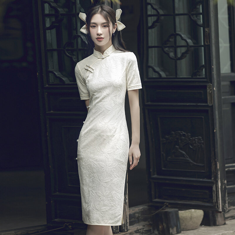 2023 New Cheongsam Retro Young Young Adult Lace Dress Elegant Graceful ...