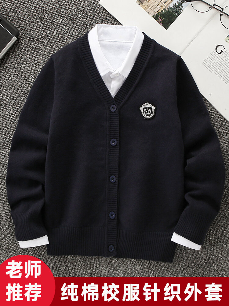 Boys' Knitted Cardigan Spring Autumn Cotton Long Sleeve V-Neck Button-Up Base Layer Shirt School Uniform Style British Fashion Harga  59 Ringgit*Penghantaran Percuma