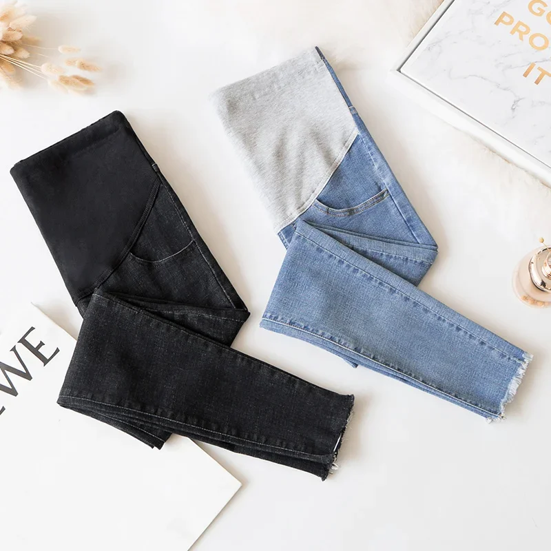 Pregnant Women's Cropped Pants Spring and Autumn Clothing Maternity Jeans Autumn Clothing Belly Support Trousers Thin Leggings Outer Wear Pencil Pants Autumn