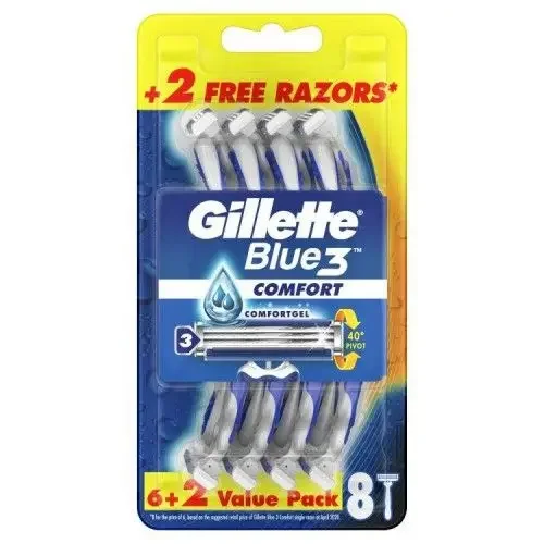 Gillette Blue 3 Disposable Razor (8 Pcs)-comfort