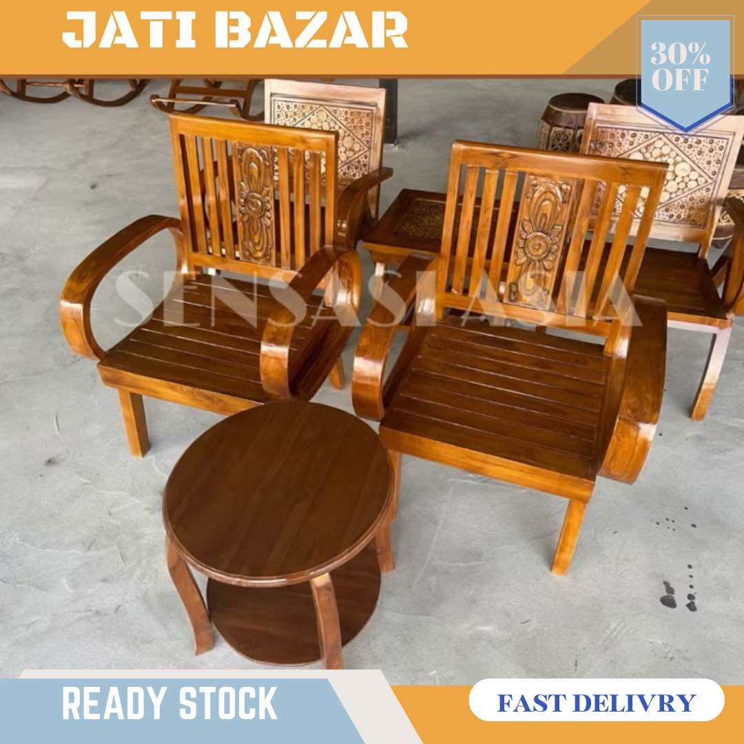 KERUSI KAYU JATI BECAK SEATTER SEATTER DN MEJA KERUSI KAYU