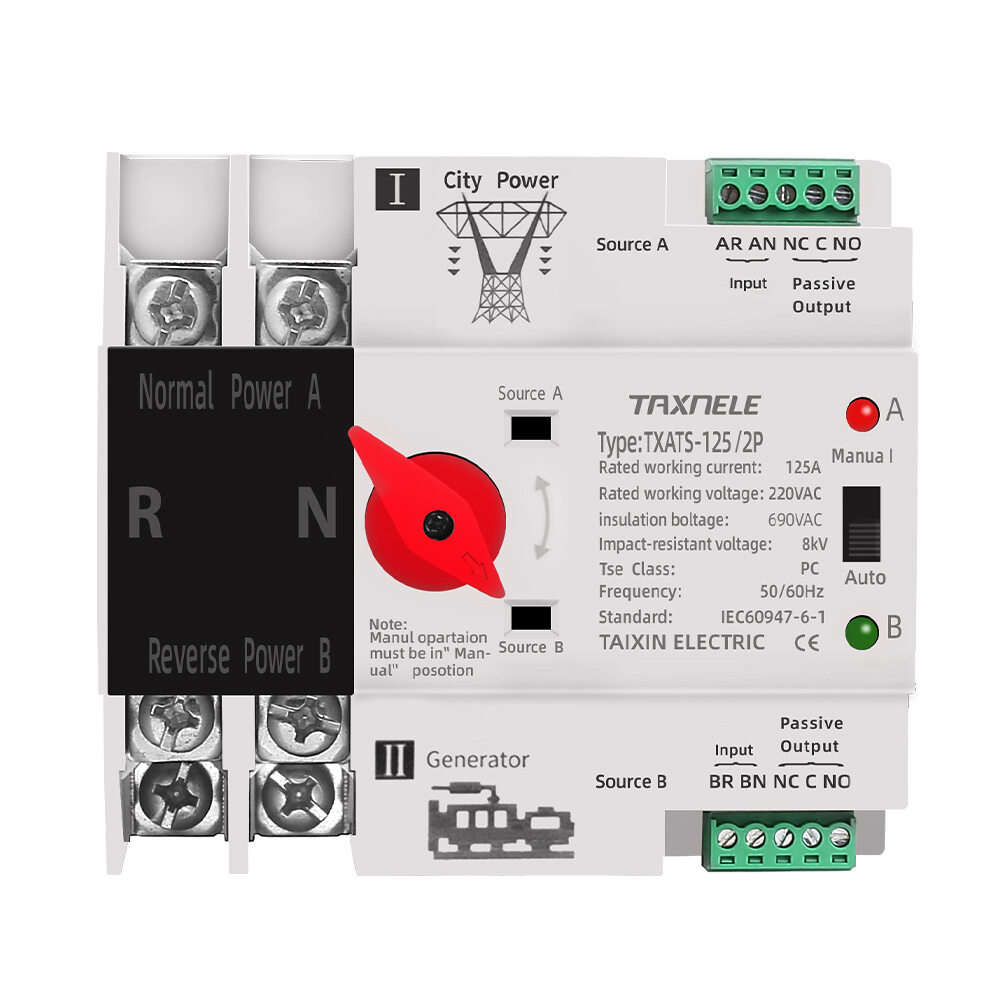 Single Phase Din Rail ATS 2P 63A 100A 125A Dual Power Automatic ...