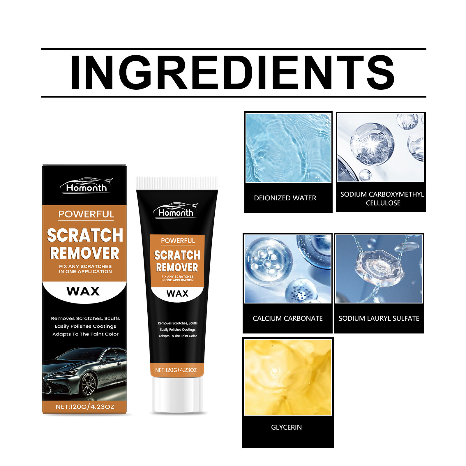 Homonth 120g Car Scratch Repair Paste Cleans Surface Oxide Layers & Stains Repairs Paint Scratches Improves Automotive Gloss Restores Light ราคา 171 บาท*ส่งฟรี