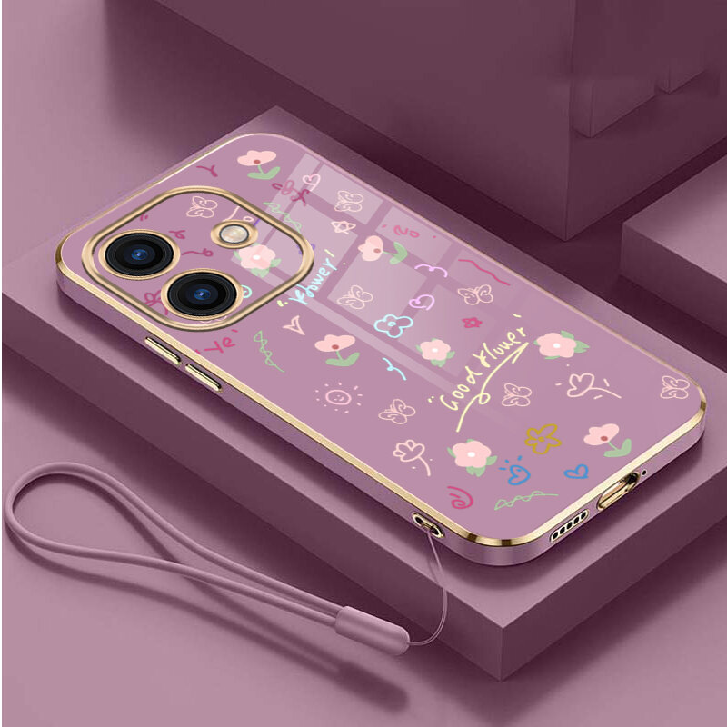 OPPO A5i Pro A5iPro Luxury Glossy Shell Flower Square Edge Shell Silicon Soft Cover