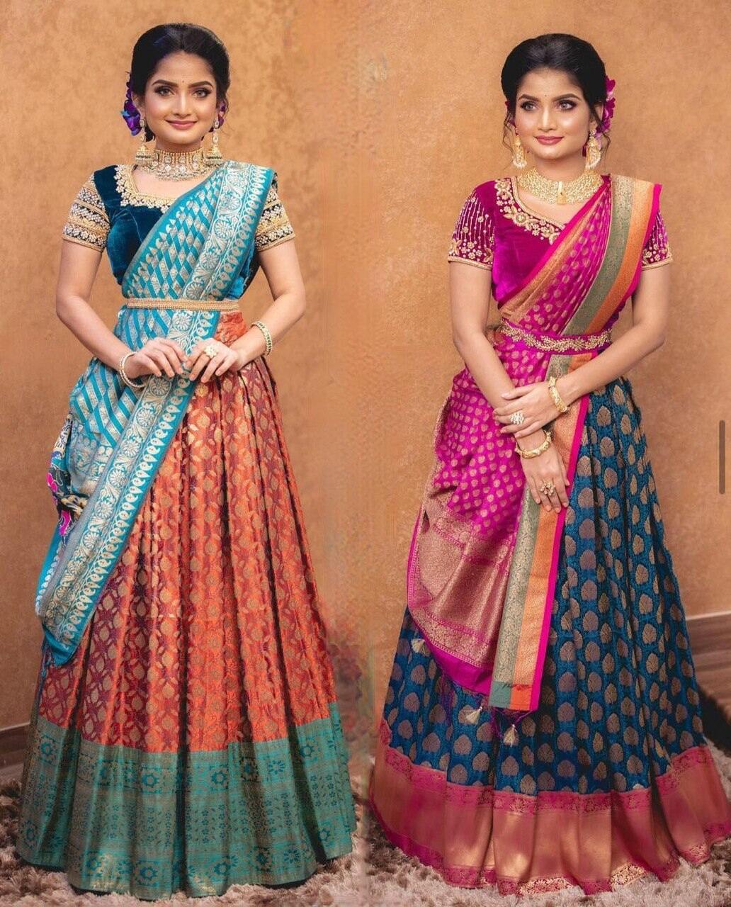 Embroidered Embroidery Work Kanjivaram Silk Half Saree, Dry clean, With  Blouse Piece at Rs 1649 in Surat