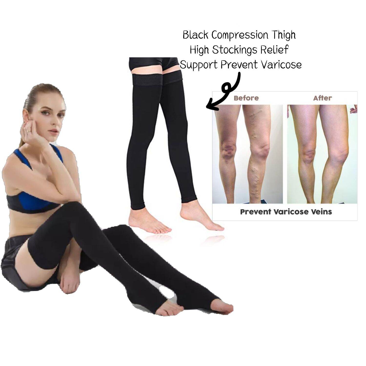 M size; Black] Medical Compression Stockings 23-32mmHg Black Skin