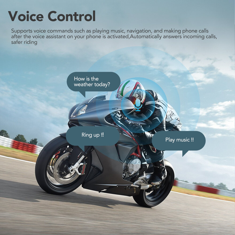 GEARELEC GX2 Motorcycle Helmet Bluetooth 5.1 Intercom System 2 Riders 1000m Wireless Interphone Headset with Voice Control. 