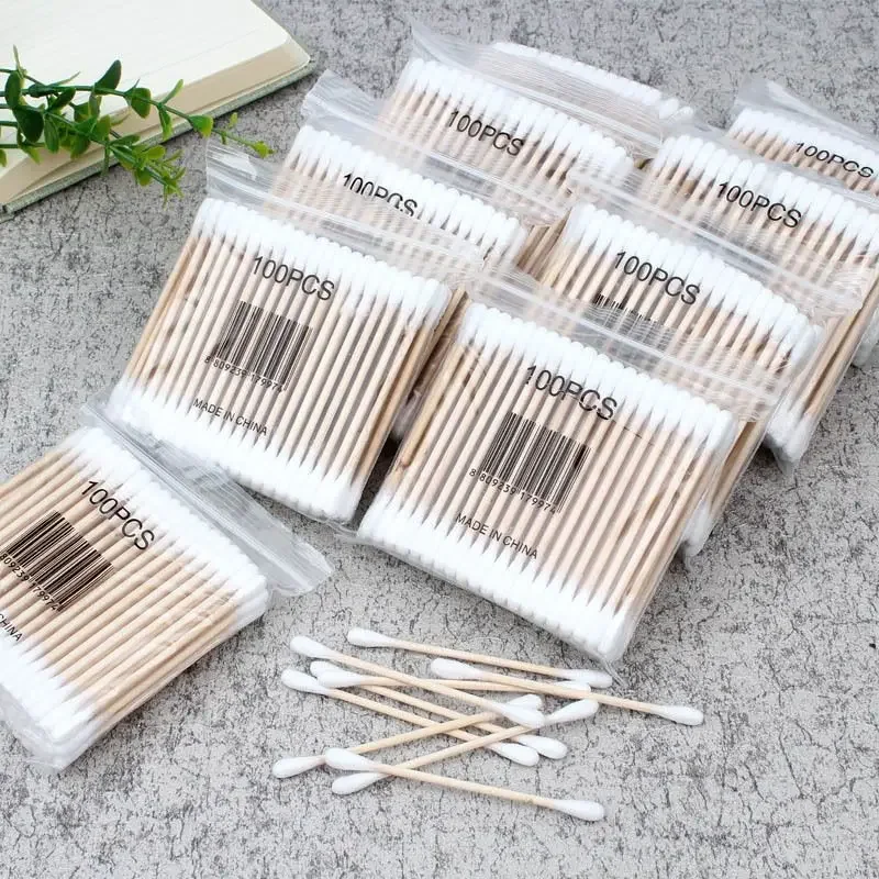 Double-headed wooden stick cotton swab disposable sanitary cotton swab ears make-up remover cotton swab stick