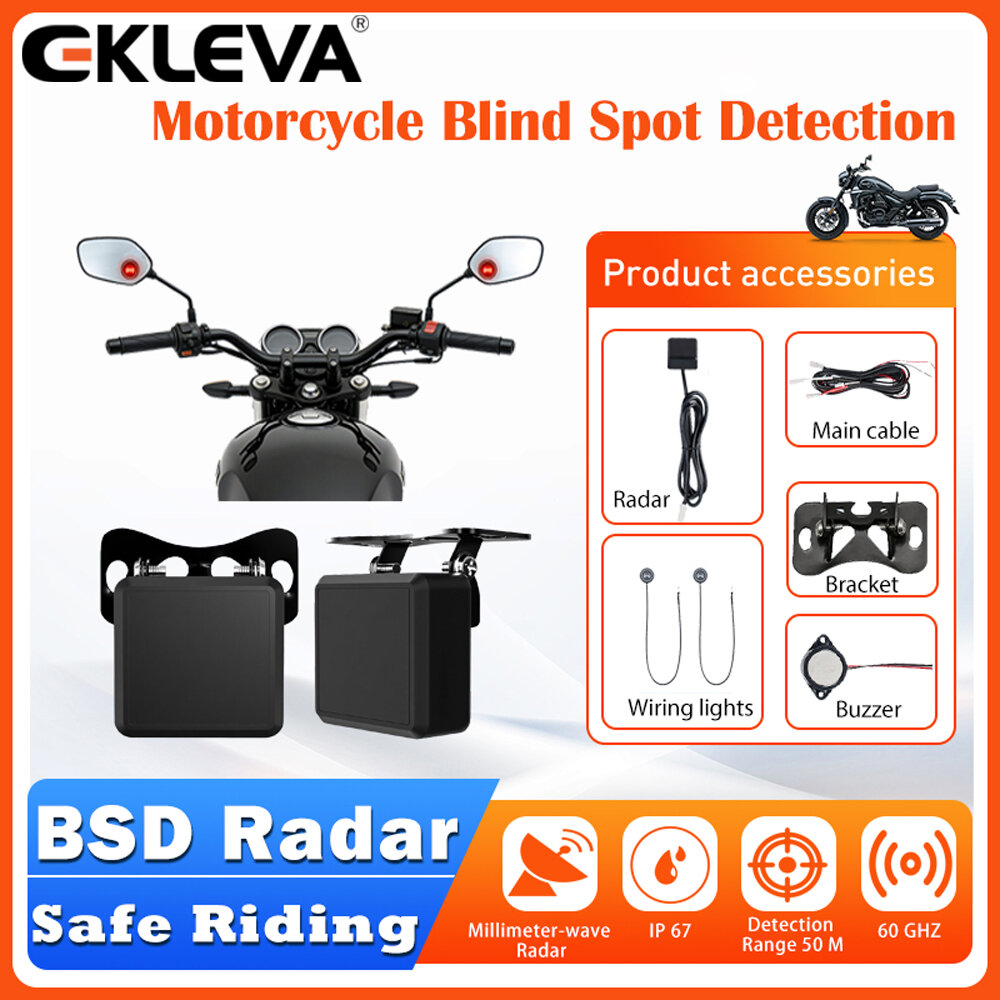 EKLEVA Motorcycle Safety Kit 24GHz BSD Radar Blind Spot Monitor & Lane Change Alarm IP67 Waterproof Moto Warning System accesorios moto ราคา 1,940 บาท*ส่งฟรี