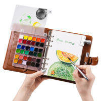 Fuumuui Travel Watercolour Set 36 Colors PU Leather Watercolour Paint Set with 20 Sheets Cotton Watercolour Paper Dual-Tip Travel Brush with Graphite Tip Metal Clip for Artists Painters Students
