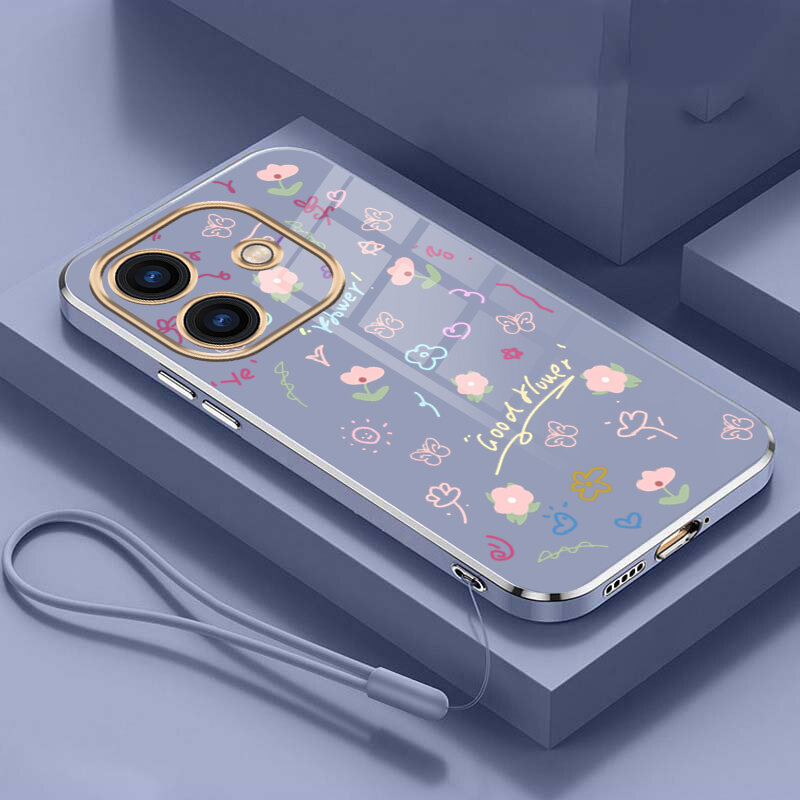 OPPO A5i Pro A5iPro Luxury Glossy Shell Flower Square Edge Shell Silicon Soft Cover. 