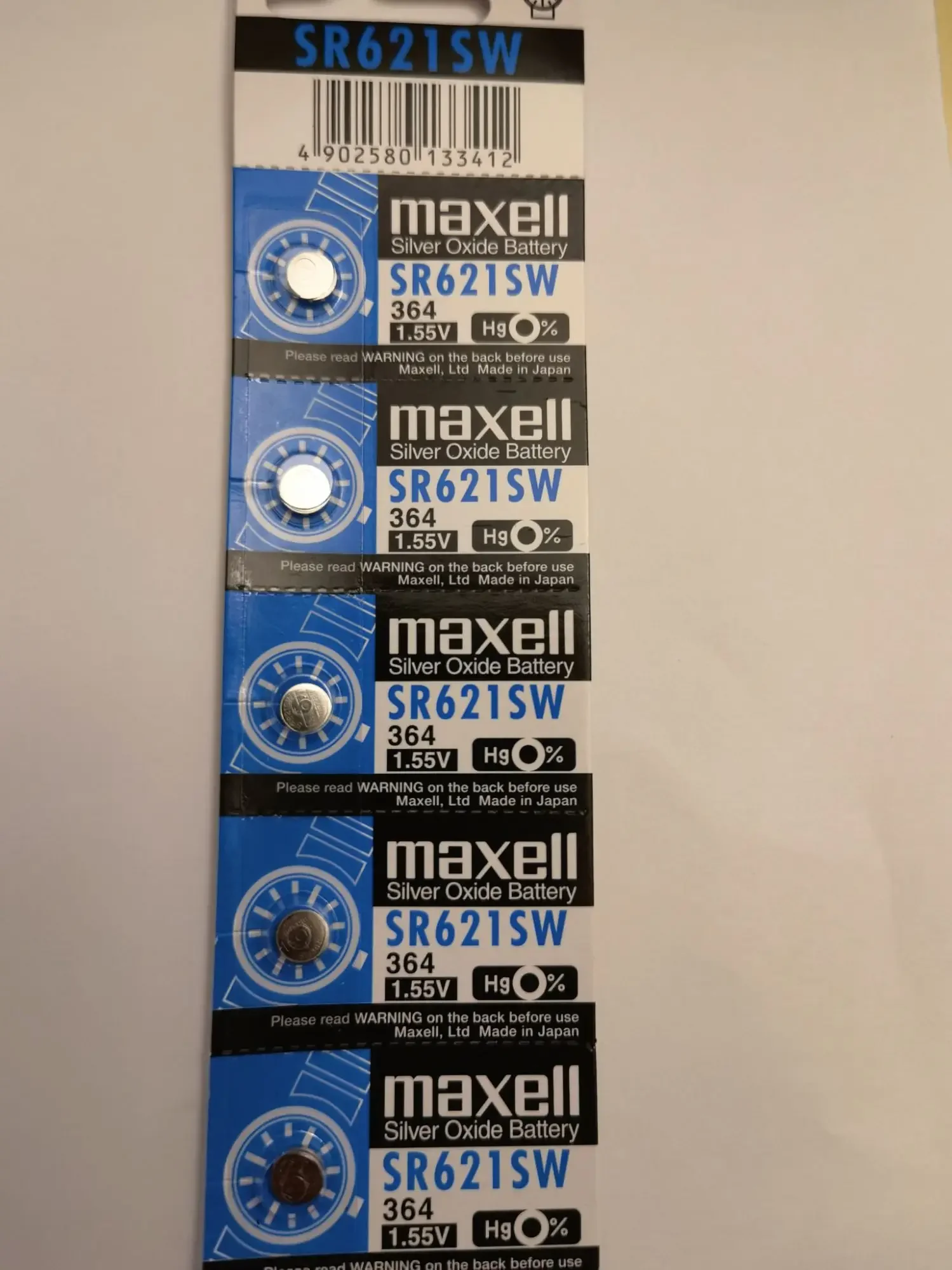 Ready Stock Maxell SR621SW (364) 1.55V Silver Oxide Battery - A Pack of 5 Pieces Exp Date 12/2025 made in JAPAN