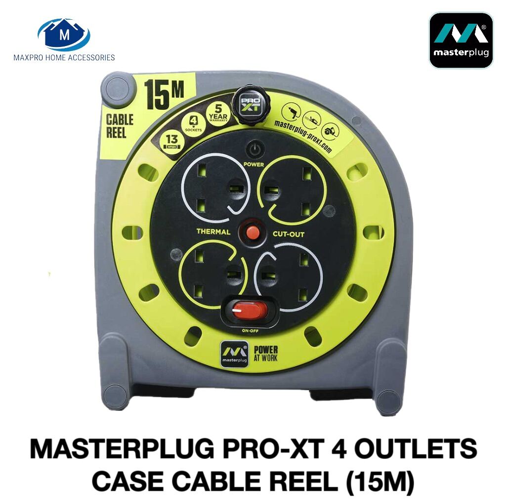 MASTERPLUG PROXT 4 OUTLETS CASE CABLE REEL EXTENSION LEAD WITH WINDING