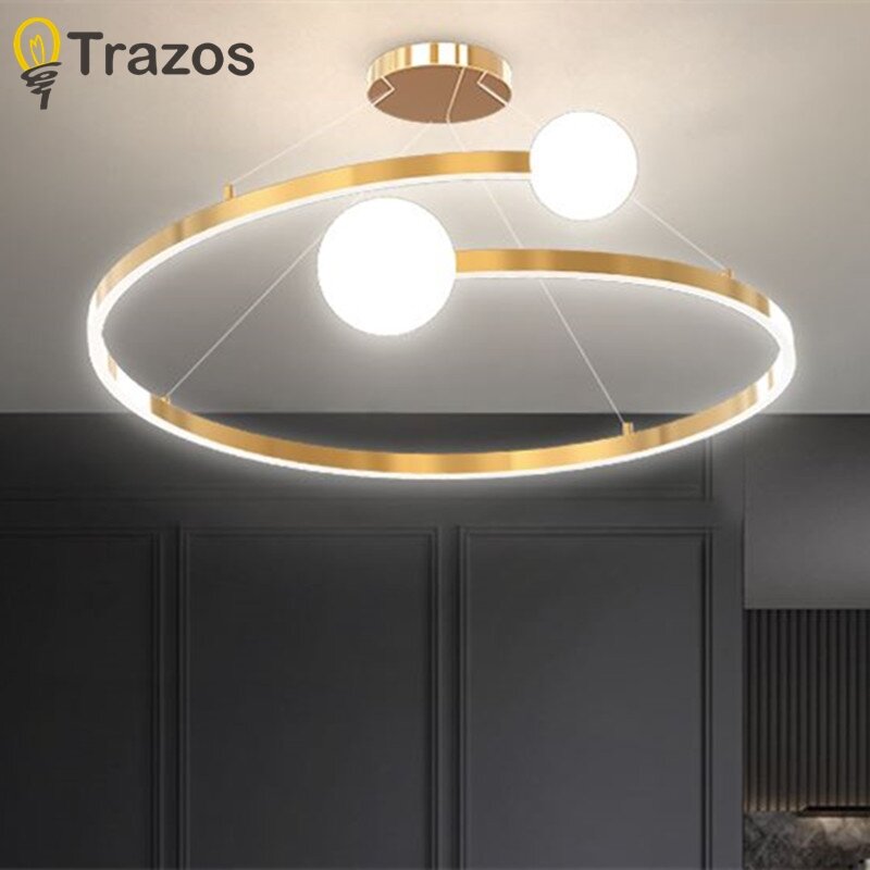 Nordic Modern ring ceiling light Led For Dining room Living room Shop glass ball ceiling light Gold bedroom lighting fixture - ยี่ห้อ Trazos ราคา 5,660 บาท*ส่งฟรี