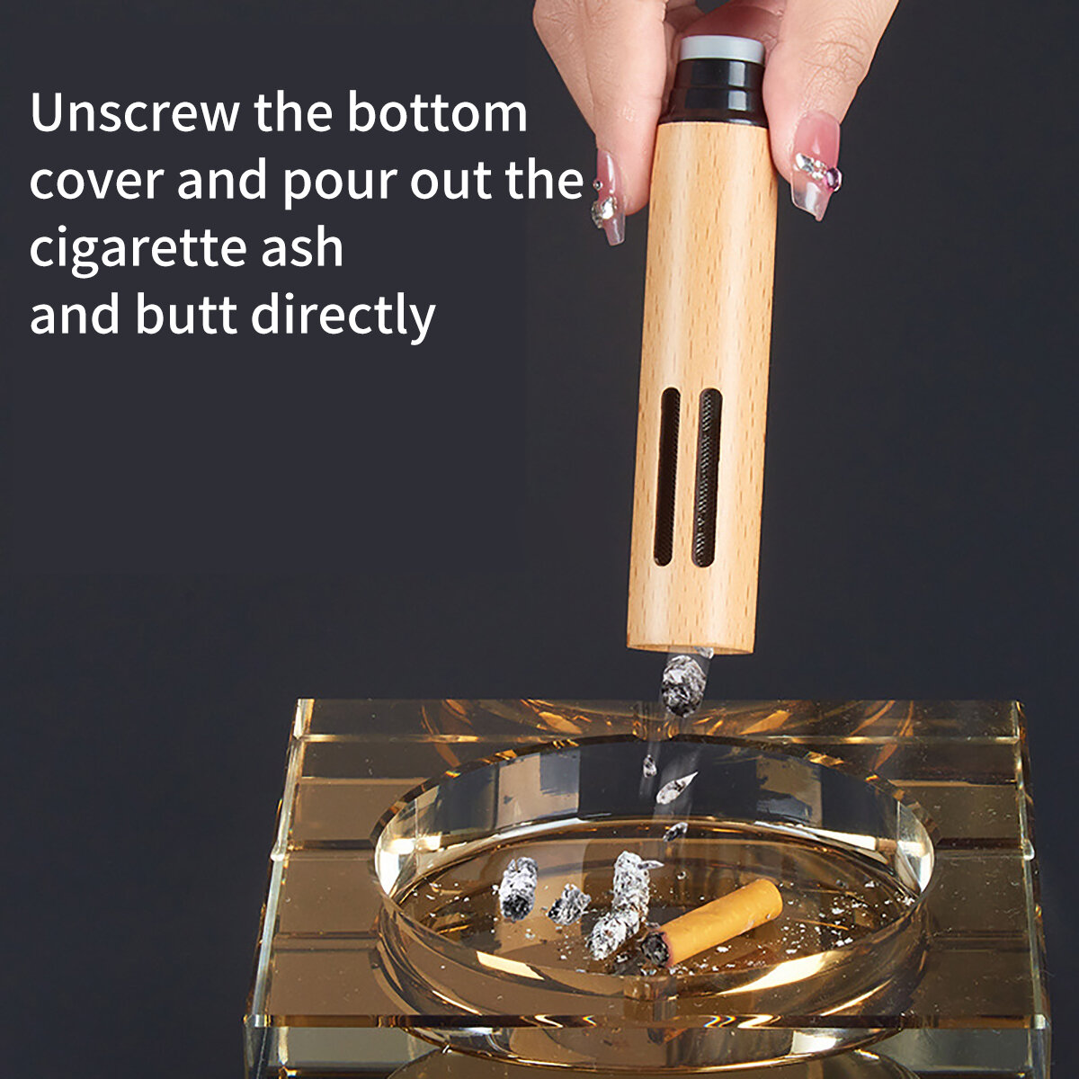 Portable Wooden Car Ashtray Anti-fall Dustproof For Office Home_voghion.com