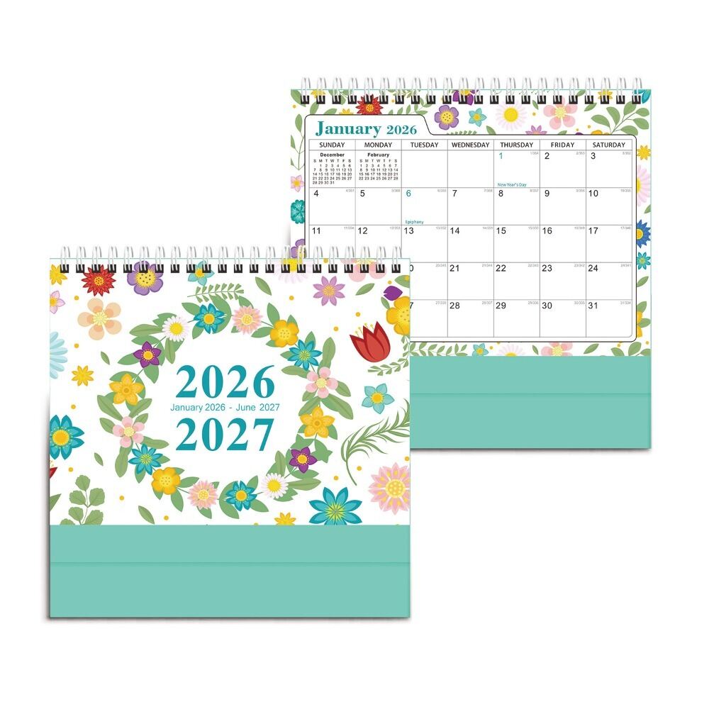 New Cactus Desk Calendar Small January 2026-June 2027 2026 Desktop Planner Standing Flip Office Supplies Monthly Agenda Calendar
