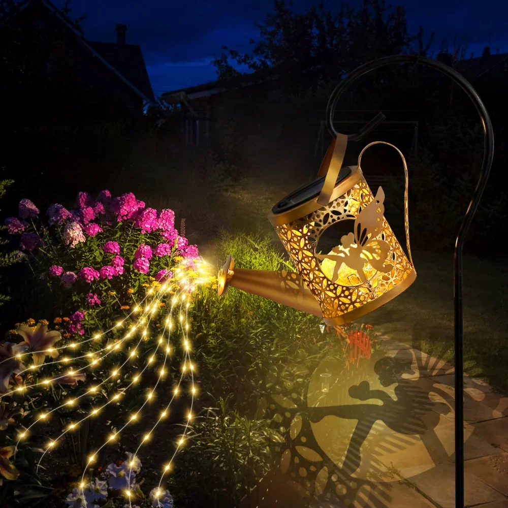Vintage Metal Outdoor Solar Hanging Kettle Lamp – Waterproof Warm Light Angel & Fairy Lights for Villa Yard Garden Decoration