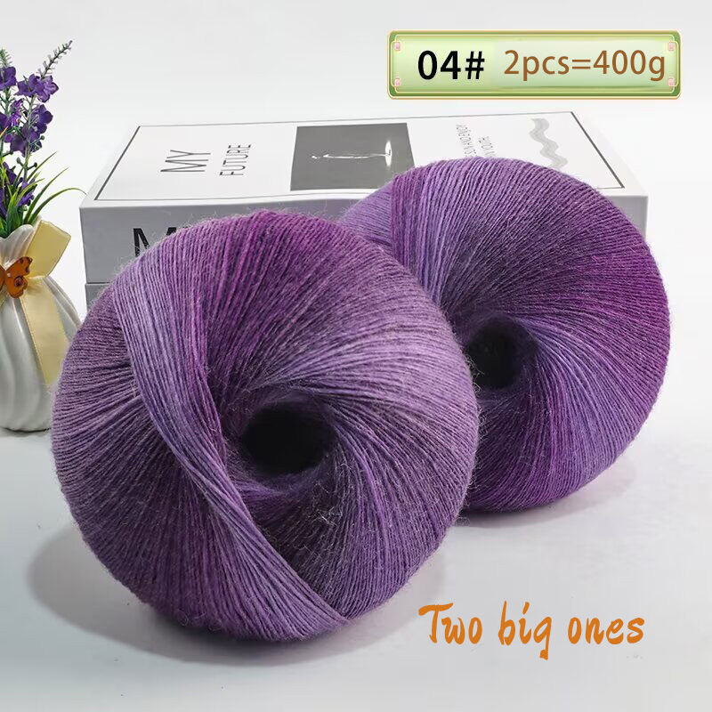 400g Multicolored Gradient Rainbow Long-Dyed Pure Wool Yarn Skeins 2 Large Skeins Crochet Yarn for Handmade Knitting Elegant Ladys Shawl Colorful Fashion Sweater Flower Hat Yarn Skeins 2 Skeins/Pack