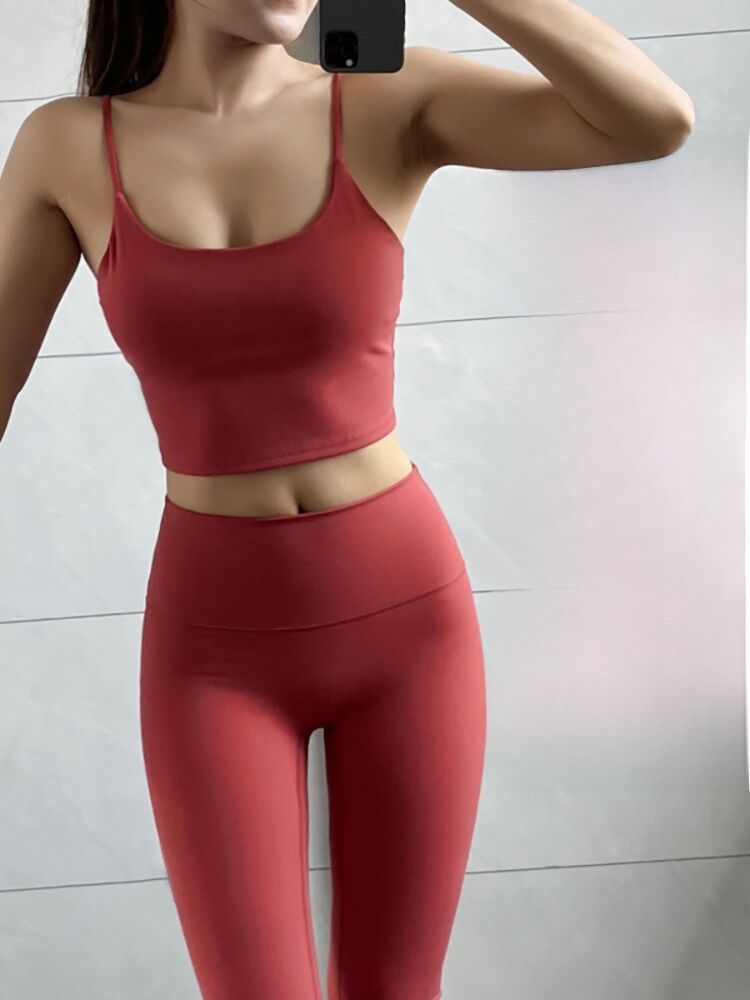 Women's Yoga Sportswear Set with Chest Pad Pilates Training Running Fitness Clothes Breathable Moisture Wicking Quick Dry Ultra Light Long Pants