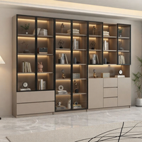 AYIJIE | Solid Wood Display Cabinet with Glass Doors for Living Room Home Storage Bookshelf Wine Cabinet Customizable Shelving Unit Tall Cabinet Storage
