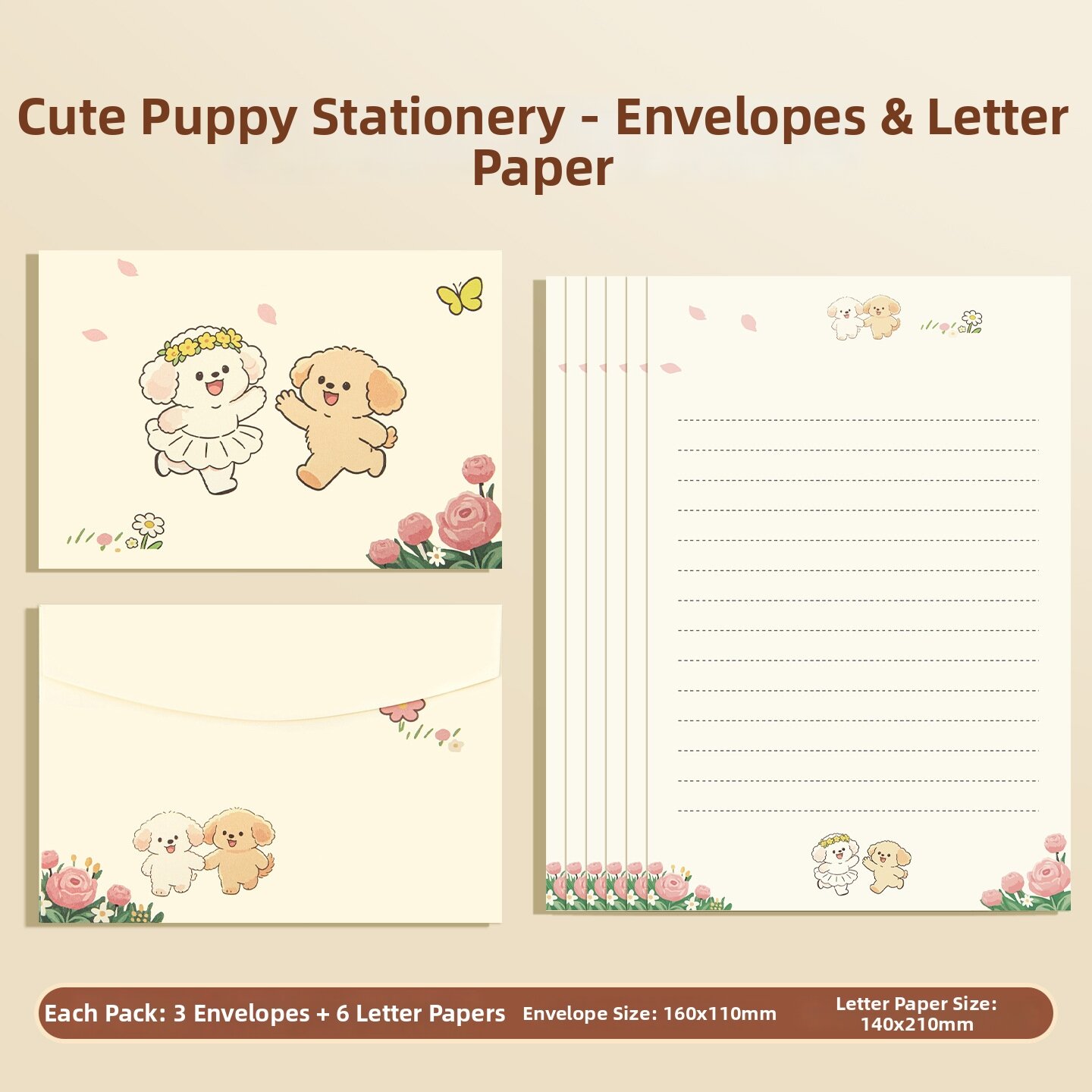 XINBAI | Retro Lovely Letter Paper Set Kraft Envelopes Thick Premium