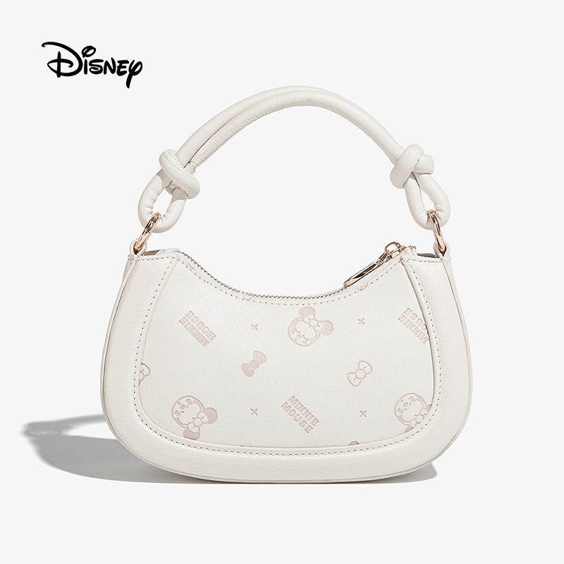 Disney Minnie Cute Bow Print Hobo Bag 2026 New Sweet Style Underarm Crossbody Bag for Women