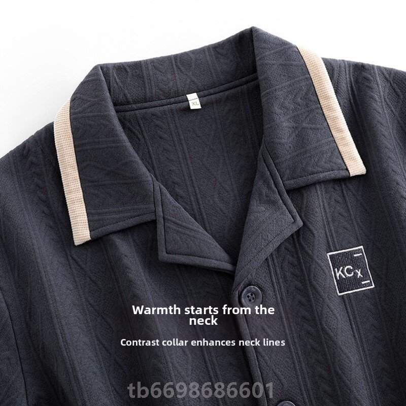 Men's Cotton Pajamas Thickened Autumn Style Home Clothes Long Sleeve Long Pants Flip Collar Separate Design for Middle-Aged And Elderly Harga  109 Ringgit*Penghantaran Percuma