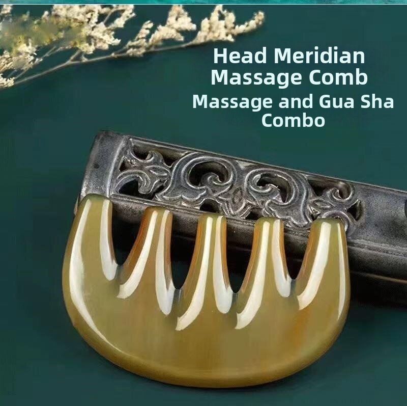 Pente de chifre de búfalo natural dentes largos para massagem_voghion.com